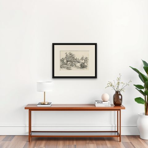 No. 7 Antique Print of Cattle by Cooper, shown framed on a wall