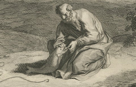 Religious Engravings, Peter’s Coin in Fish & Christ Foretells Passion, ca.1700, close-up 4