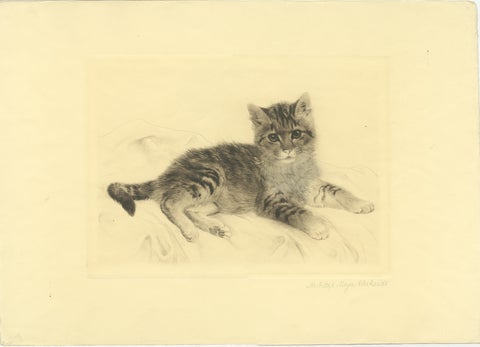 Antique Cat Etching by Kurt Meyer-Eberhardt, Estate Edition, Posthumous 1977, view 2