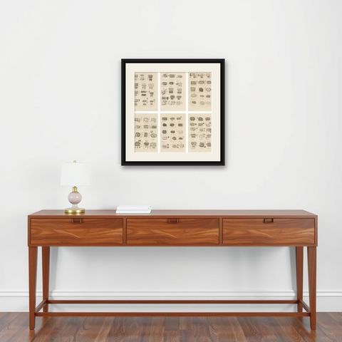 Antique Lichen Prints Set of 6, German Botanical Lithographs 1874, shown framed on a wall