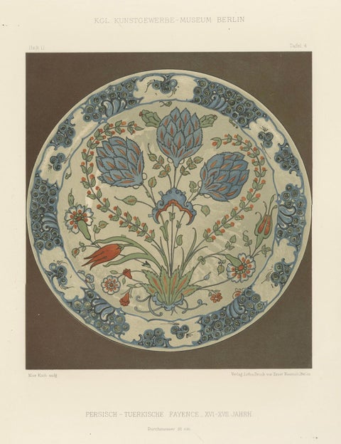 Persian-Turkish Faience Plate with Tulip and Artichoke Motif, J.Lessing, 1890, close-up 5