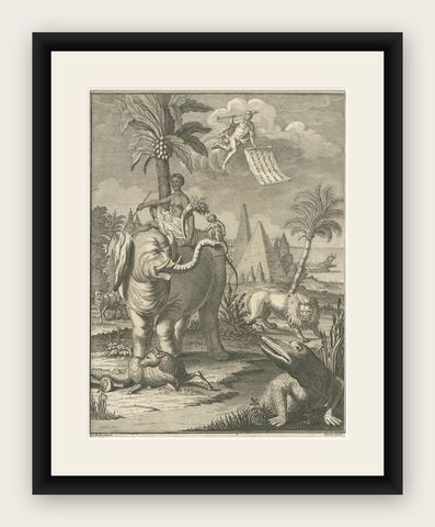 Antique Frontispiece with an Elephant, Lion, Monkey etc, 1749, shown framed