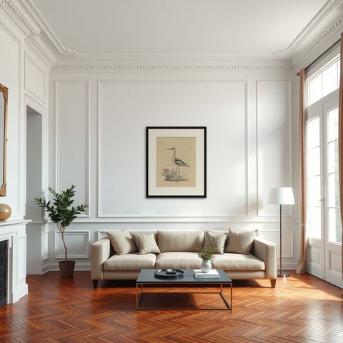 Antique Bird Print of the Pied Avocet by Goldfuss, circa 1824, shown framed in a room