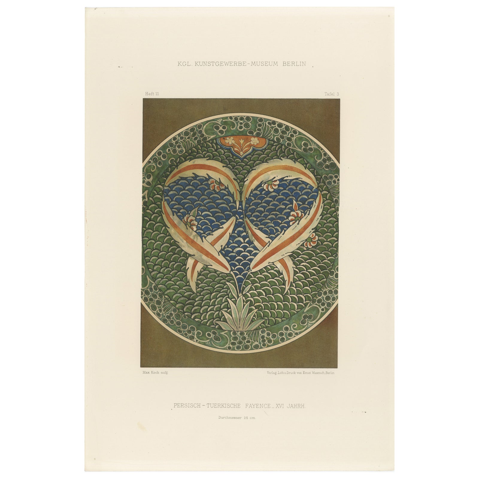 Persian-Turkish Faience Plate with Twin Fish Motif, Julius Lessing, Berlin 1890