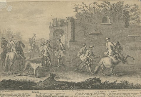 Antique Horse Print of a Redopp/Terre à Terre Training by Ridinger, 1722, view 3