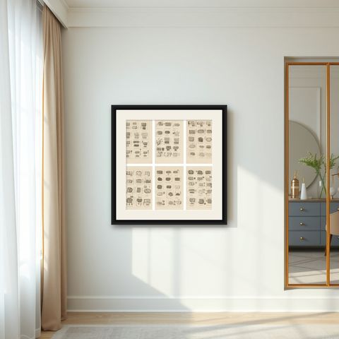 Antique Lichen Prints Set of 6, German Botanical Lithographs 1874, shown framed in a room