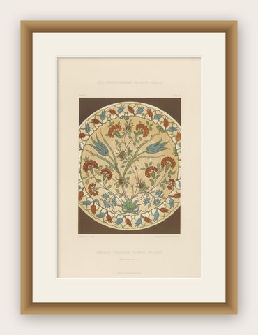 Persian-Turkish Faience Plate with Tulip and Carnation Design, J.Lessing, 1890, shown framed