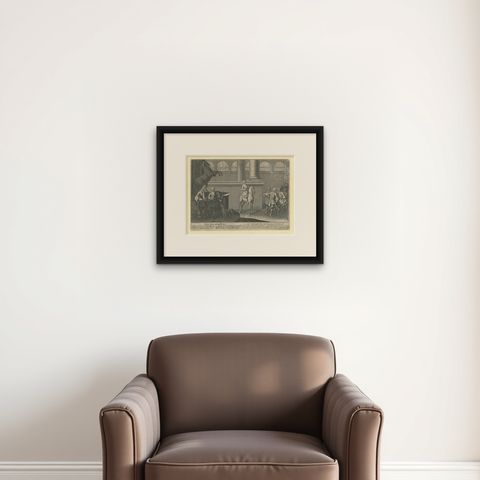 Antique Horse Print of the Correct Posture of Horsemen by Ridinger '1722', shown framed on a wall
