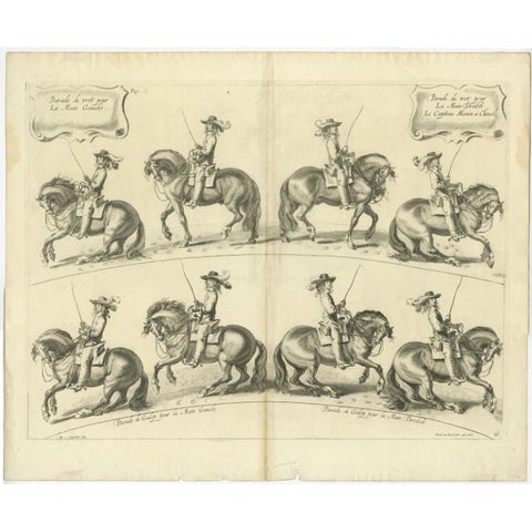 Decorative Antique Print of the Schooling of Horses in Galop, c.1740, view 2