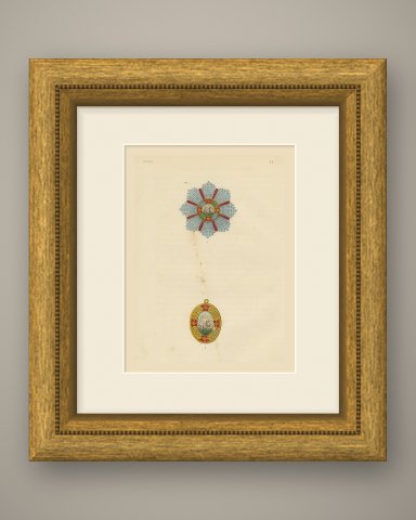 Persian Order of the Lion and Sun, Star and Badge, Plate LV, 1844, shown framed