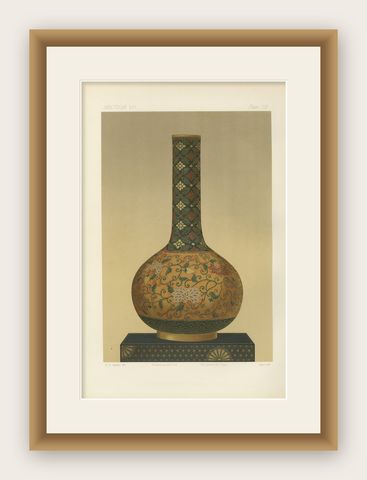 Ornamental Elegance, Floral Motif Long-Neck Vase, from Audsley’s Art, 1884, shown framed