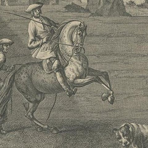 Antique Horse Print of a Passade training by Ridinger, 1722, close-up 2