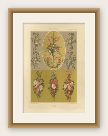 Rococo Motif Ornament, 18th-Century Floral and Allegorical Designs, Plate XCIX, shown framed
