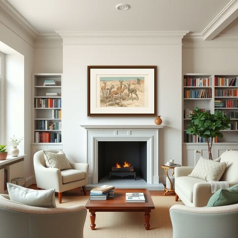 Dorcas Gazelle, Antique Desert Antelope Chromolithograph, 1894, shown framed in a room