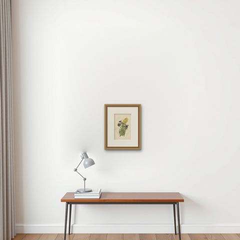 Decorative Antique Botany Print of the Wallflower, c.1860, shown framed on a wall