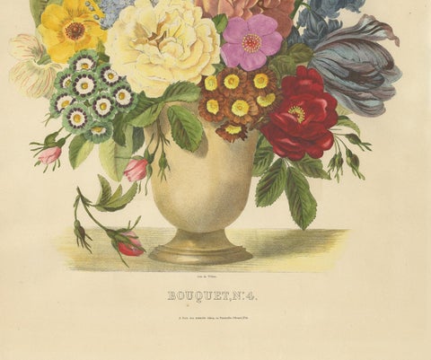 Antique Print of a Flower Bouquet by Villain, circa 1850, view 3