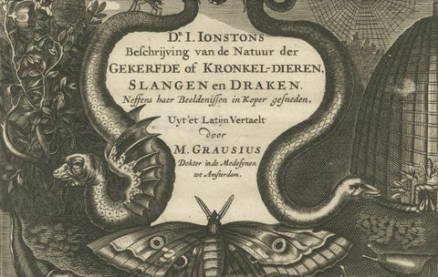 Natural History Title Page, Insects & Serpents, Jan Jonston, Amsterdam 1660, close-up 2