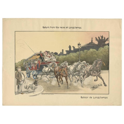 Antique Print of Horse Races, circa 1900