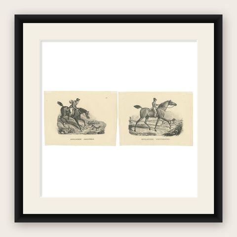 Set of 2 Antique Prints of English Horses, shown framed