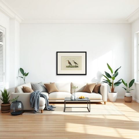 Antique Bird Print of the Curlew Sandpiper by Sepp & Nozeman, 1829, shown framed in a room
