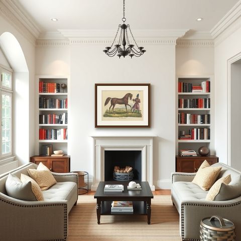 Antique Hand Colored Print of a Persian Horse, shown framed in a room
