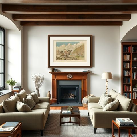 Bharal (Blue Sheep), Antique Himalayan Wildlife Chromolithograph, 1894, shown framed in a room