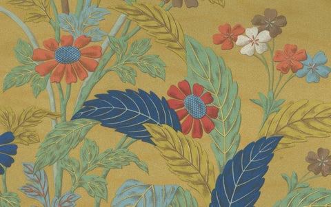 Japanese Floral Meadow on Golden Backdrop: Antique Lithograph, 1880s, close-up 2