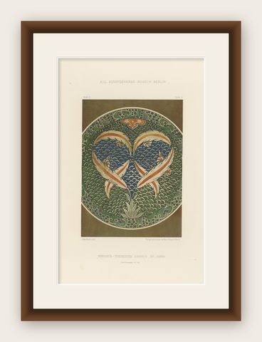 Persian-Turkish Faience Plate with Twin Fish Motif, Julius Lessing, Berlin 1890, shown framed