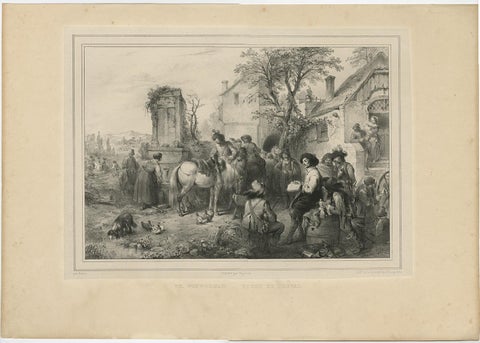 Old Print of Wouwerman and the Study of Horses, 1842, view 2