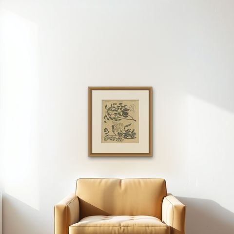 Mahogany Tree and Logwood, Antique Bertuch Print, circa 1805, shown framed on a wall