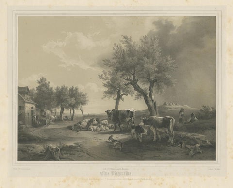 Antique Print of a Pasture with Cattle by Neumann 'c.1860', view 2