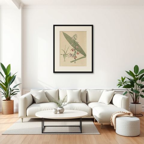 Large Masterpiece of Botanical Illustration from the Dutch East Indies, 1854, shown framed in a room