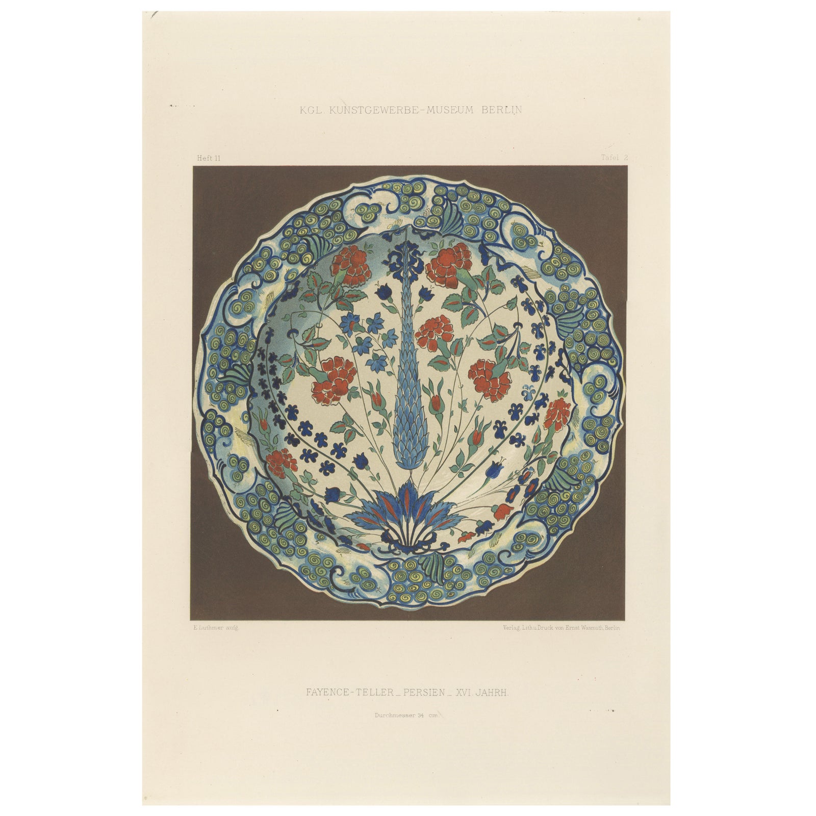 Persian Iznik-Style Faience Plate, Floral Design, Julius Lessing, Berlin 1890