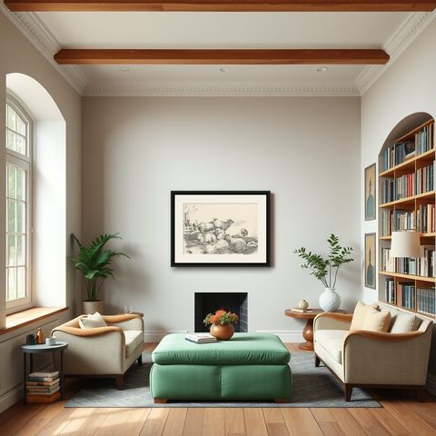 No. 22 Antique Print of Sheep by Cooper, 1839, shown framed in a room