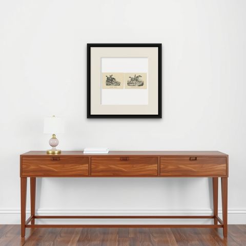 Set of 2 Antique Prints of English Horses, shown framed on a wall