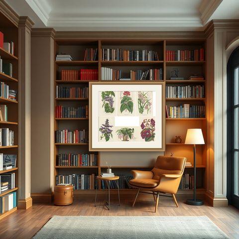 Set of 6 Antique Botany Prints, Wisteria, Scutellaria, Sage 'circa 1853', shown framed in a room