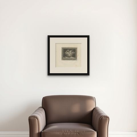 Antique Print of Birds and a Birdbath, circa 1820, shown framed on a wall