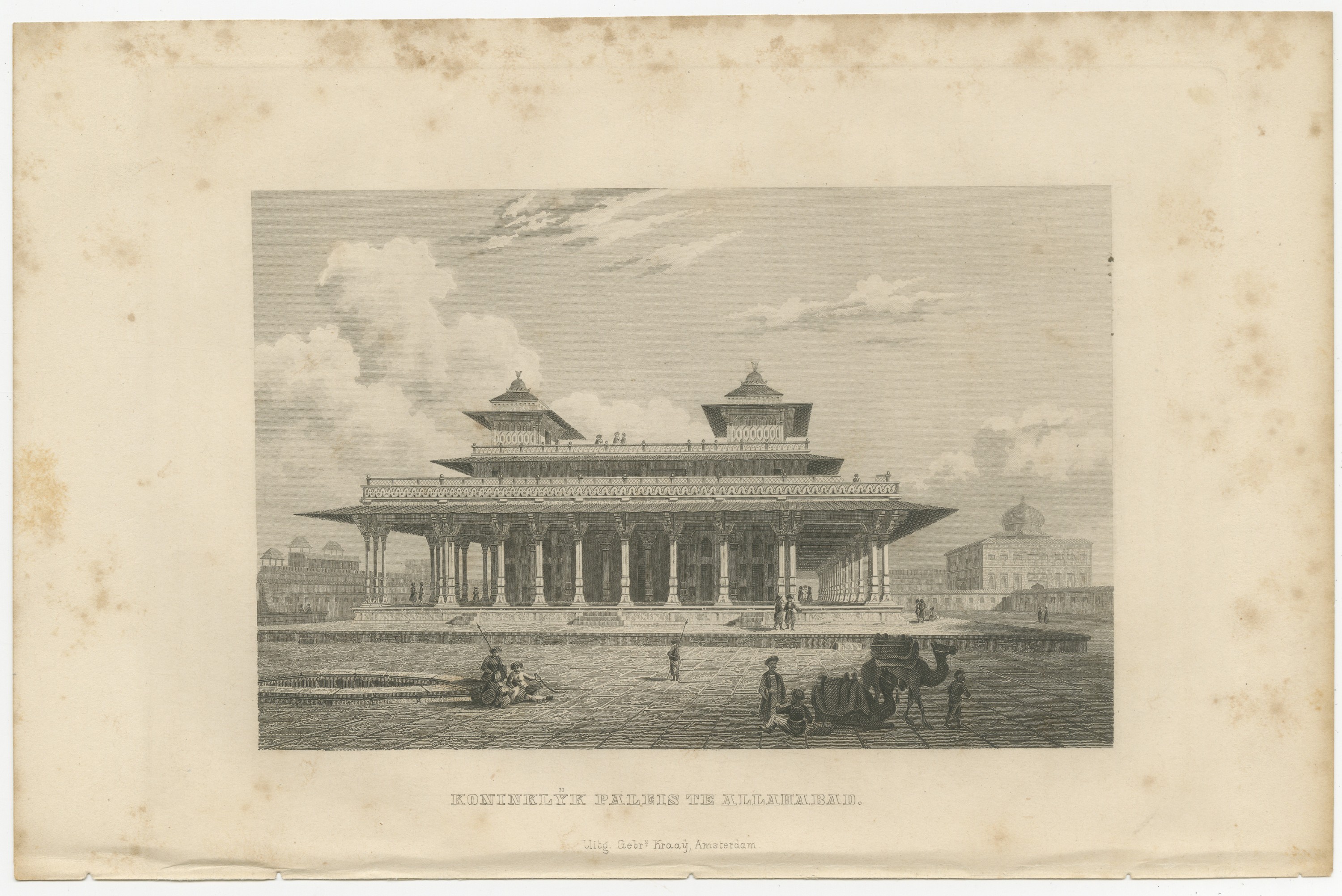 Royal Palace at Allahabad, Columned Pavilion, Antique Steel Engraving, 1859, view 2