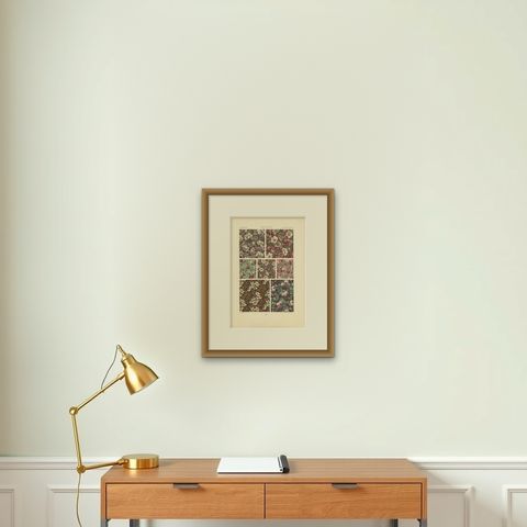 Pl. 120 Antique Print of 19th Century Floral Designs by Racinet, circa 1890, shown framed on a wall