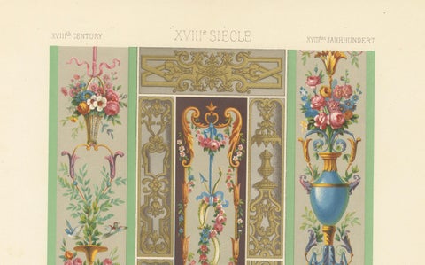 Rococo Panel Ornament, French Floral and Gilt Wall Designs, Plate XCVII, 1869, close-up 1