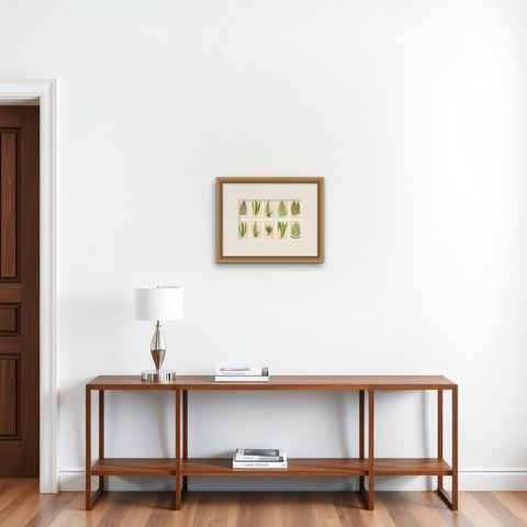 Exotic Victorian Fern Lithograph Collection with English Species Names, 1856, shown framed on a wall