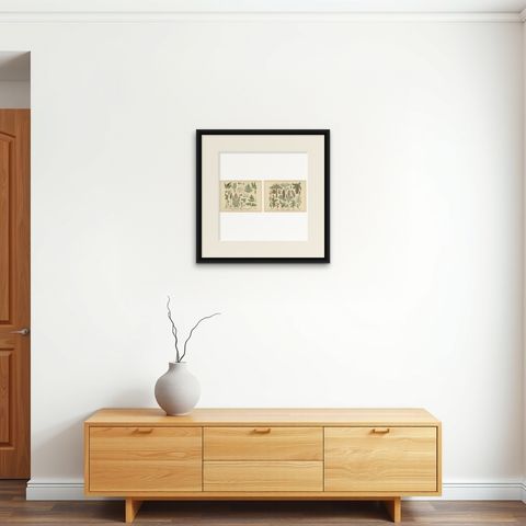 Antique German Botanical Atlas Plates, Tafel 13–14, Ferns & Conifers, 1885, shown framed on a wall