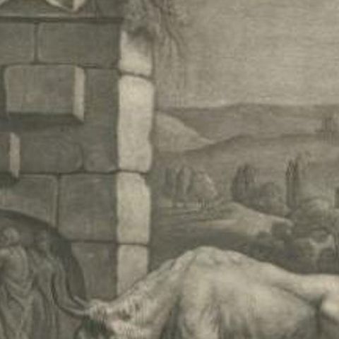 Large Antique Engraving of a Pastoral Scene with Cows and Sheep, c.1770, close-up 5