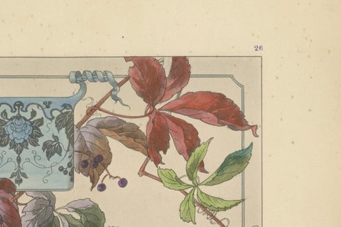 The Elegance of Bengal Roses and Virginia Creeper in Art Nouveau Design, 1896, close-up 1