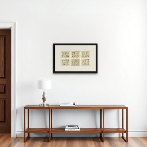 Antique Botanical Prints Set, German Wildflowers Atlas Plates, Stuttgart 1885, shown framed on a wall