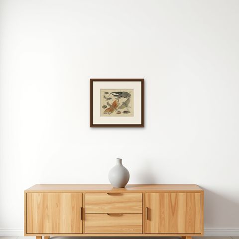Hercules Beetle and Lantern Fly, Antique Bertuch Print, Vienna, circa 1805, shown framed on a wall