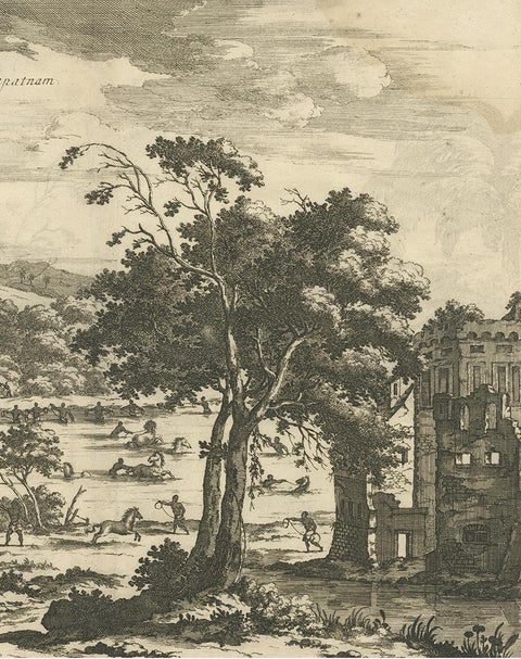 Antique Print of Horse Catching in Ceylon/Sri Lanka by P. Baldaeus (1672), view 4