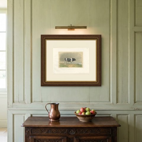 Breton Bull, Antique Cattle Print after Constant Troyon, 1873, shown framed on a wall
