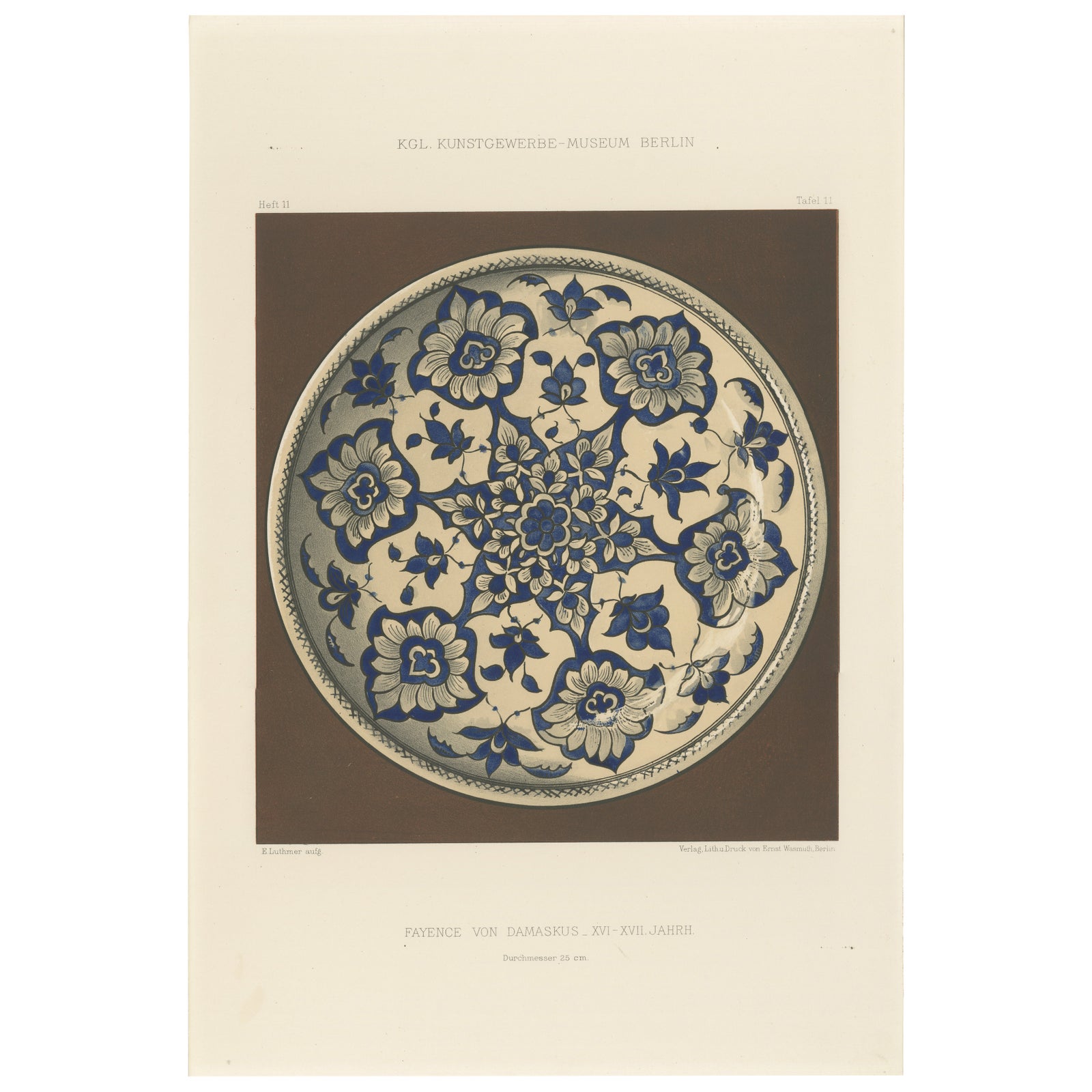 Damascus Faience Plate with Blue Floral Ornament, Julius Lessing, Berlin 1890