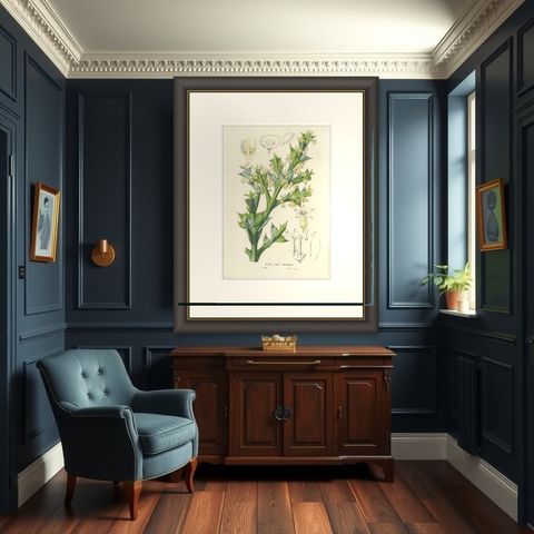 Botanical Illustration of Colletia Ferox: Thorny Beauty from Chile, c.1855, shown framed in a room
